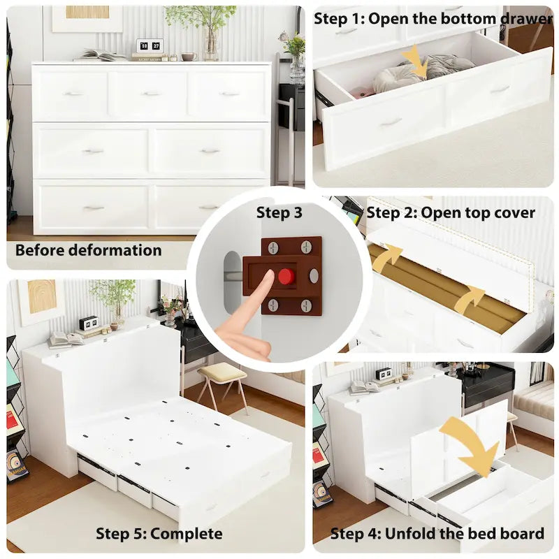 Lit double avec commode et tiroir convertible en meuble cube