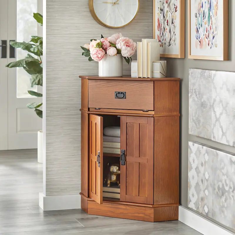 Meuble d'angle en bois - 34h x 24l x 18p
