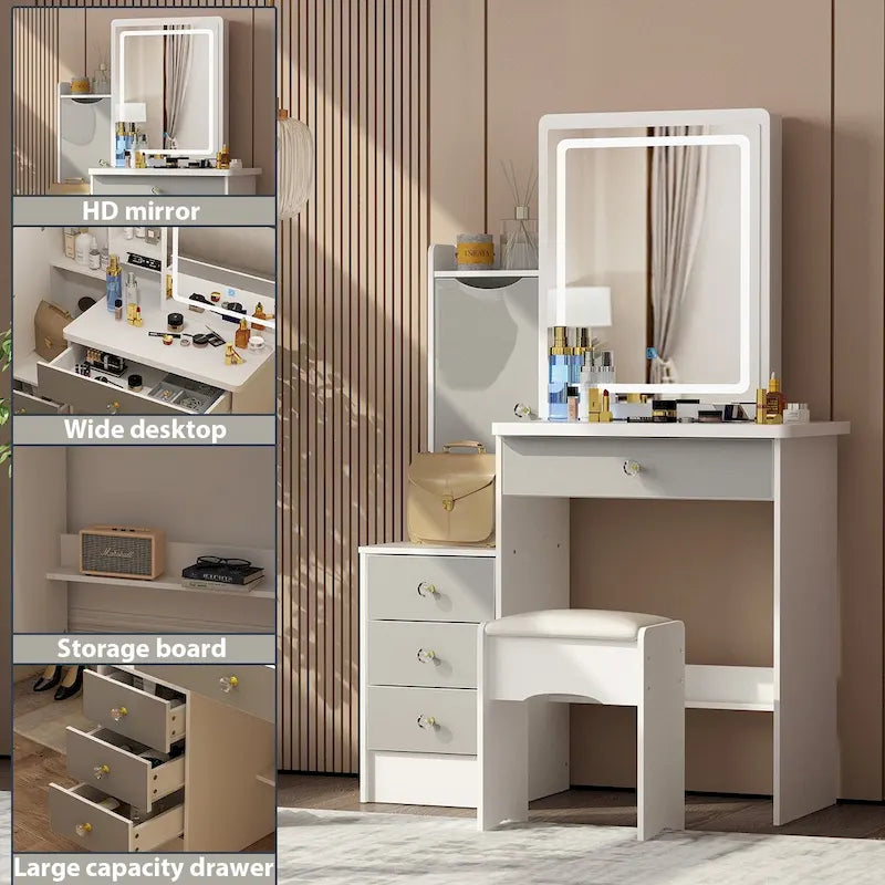 Coiffeuse avec miroir coulissant éclairé - 33L x 15.7W x 52.4H