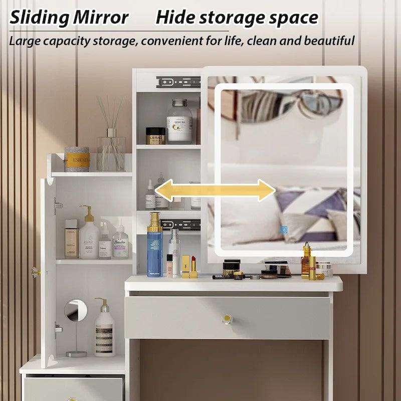 Coiffeuse avec miroir coulissant éclairé - 33L x 15.7W x 52.4H
