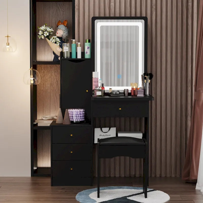 Coiffeuse avec miroir coulissant éclairé - 33L x 15.7W x 52.4H