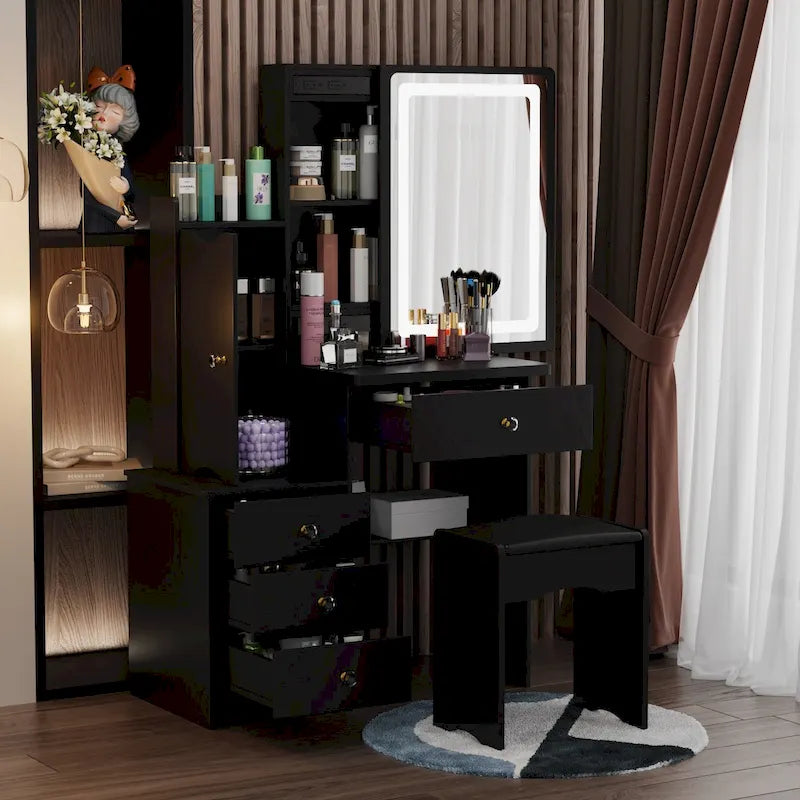 Coiffeuse avec miroir coulissant éclairé - 33L x 15.7W x 52.4H