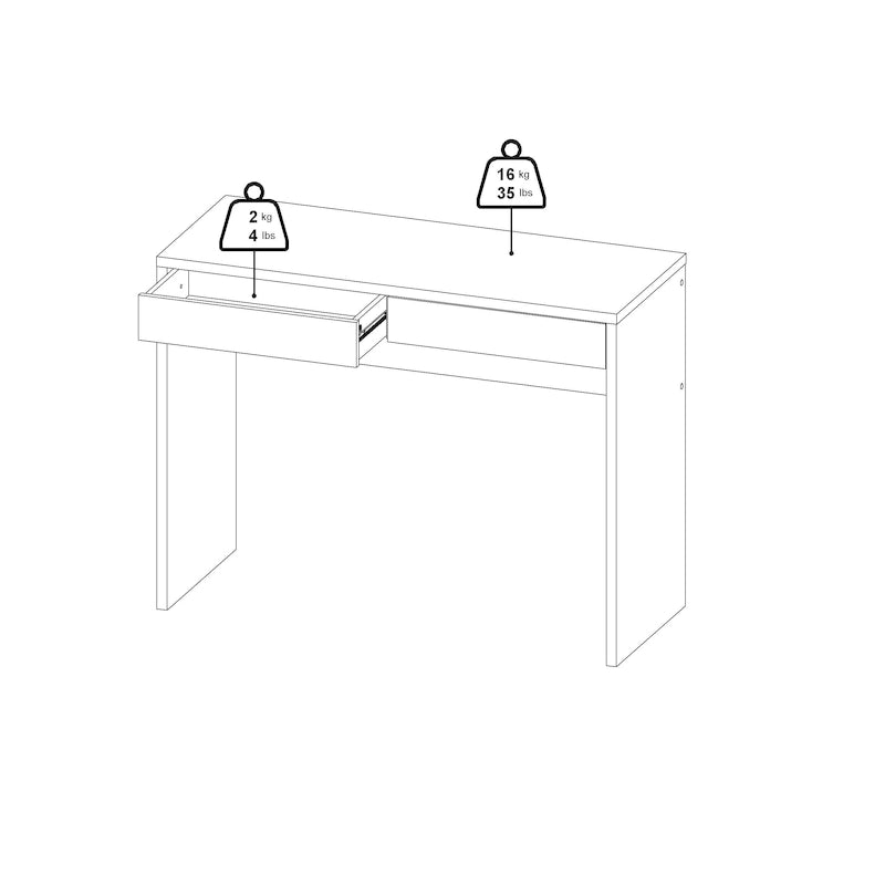 Bureau d'écriture pour bureau à domicile avec 2 tiroirs de rangement