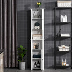 Meuble de rangement haut de salle de bain, colonne de salle de bain autoportante avec étagère à 2 niveaux et 2 placards, blanc