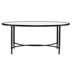 Table basse ovale en métal noir mat avec plateau en verre