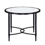 Table basse ovale en métal noir mat avec plateau en verre
