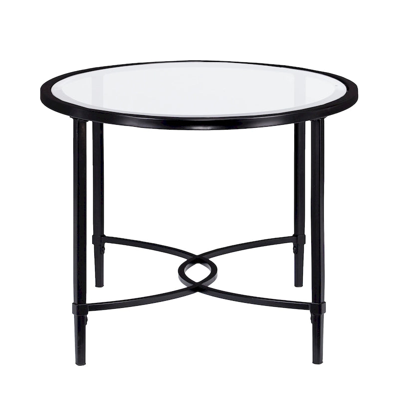 Matte Black Metal Oval Coffee Table with Glass Top