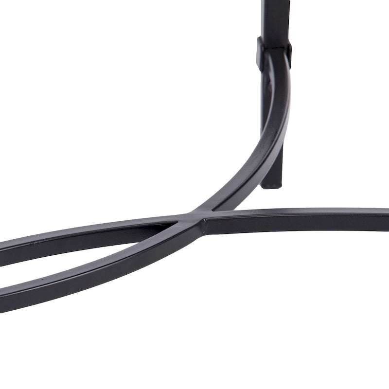 Table basse ovale en métal noir mat avec plateau en verre