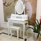 Coiffeuse de maquillage avec miroir blanc rotatif et tabouret - (29.52 x 15.75 x 56.1)