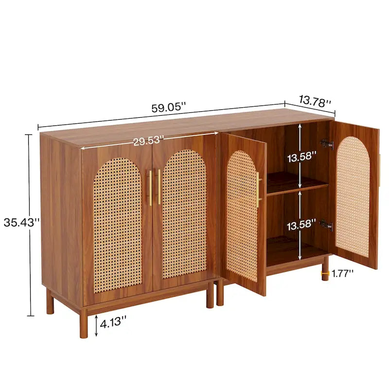 Lot de 2 buffets en rotin, buffet de 150 cm avec portes, meuble d'appoint