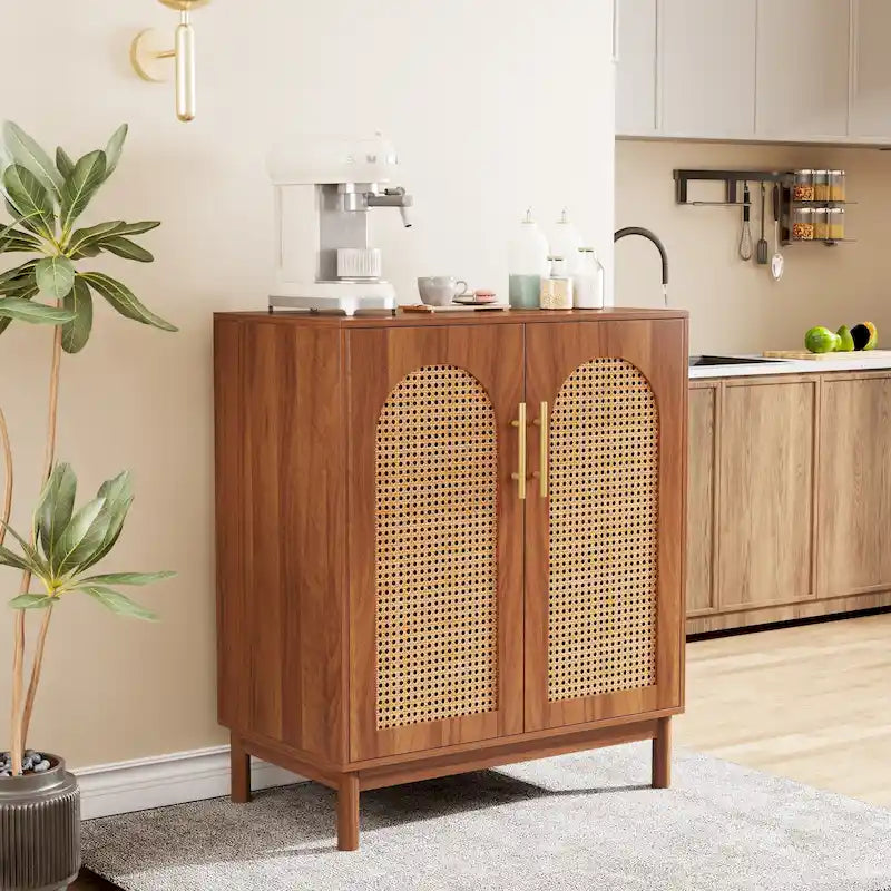 Lot de 2 buffets en rotin, buffet de 150 cm avec portes, meuble d'appoint