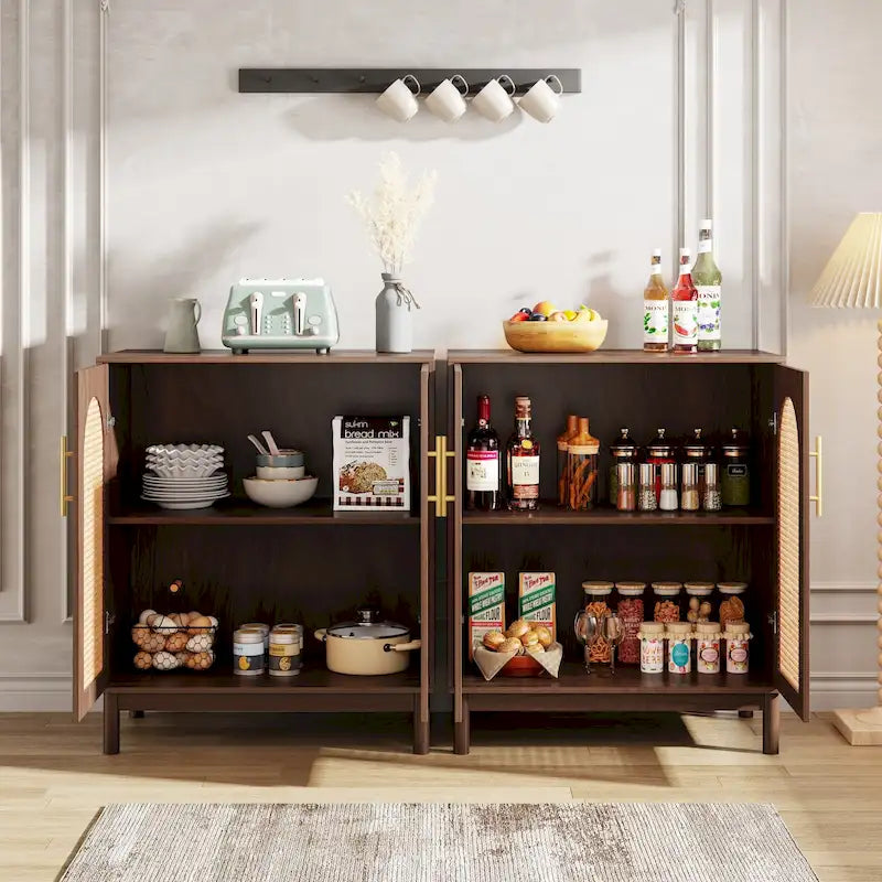 Lot de 2 buffets en rotin, buffet de 150 cm avec portes, meuble d'appoint