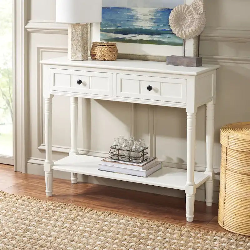 Console à 2 tiroirs gris - 35,8 x 13,8 x 29,5 - 36Wx14Dx30H