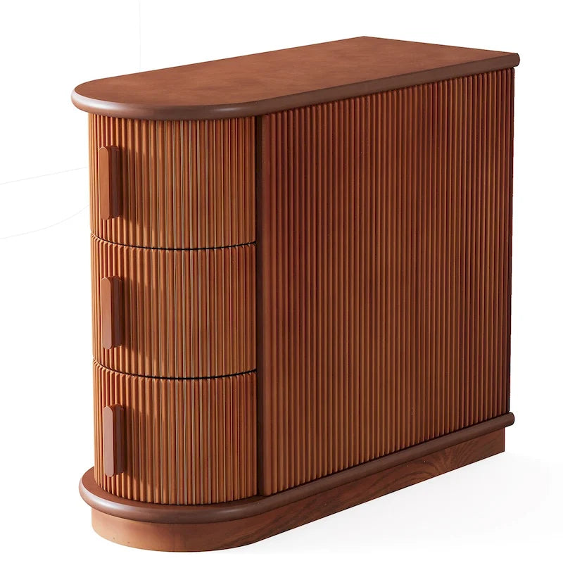Table d'appoint semi-ovale en bois massif à 3 tiroirs pour salon