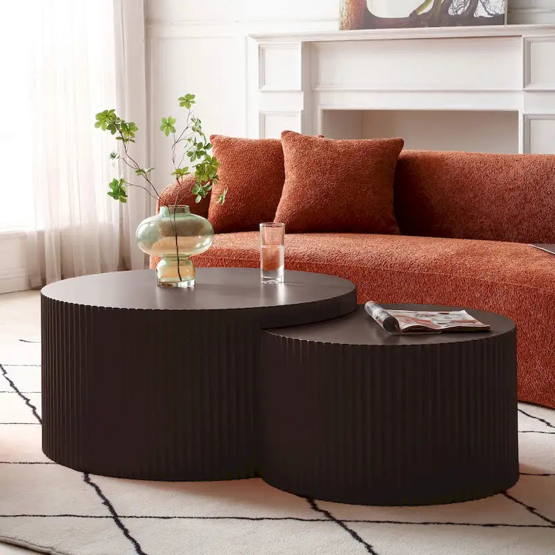 Tables basses gigognes rondes Modern Glam pour le salon (Lot de 2) Non assemblées