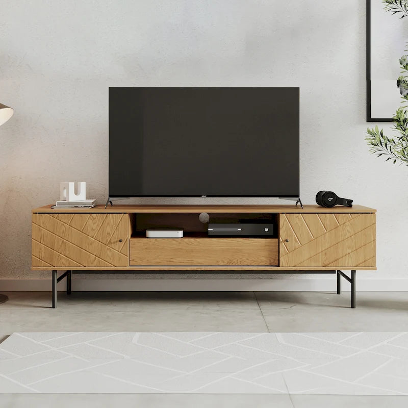 Meuble TV de 179 cm avec Console Média Effet Chêne