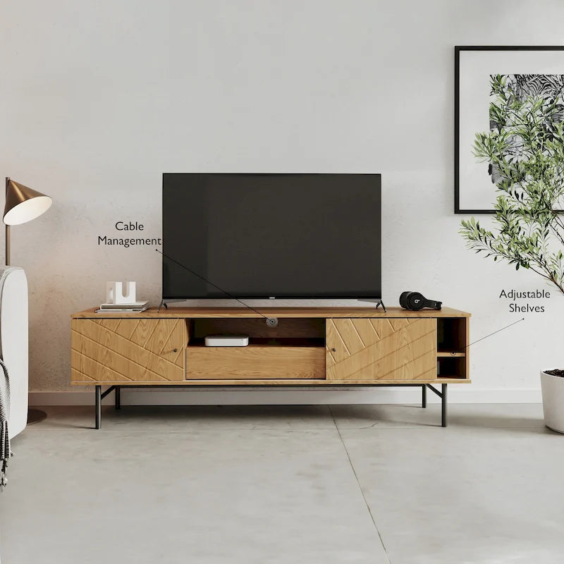 Meuble TV de 179 cm avec Console Média Effet Chêne