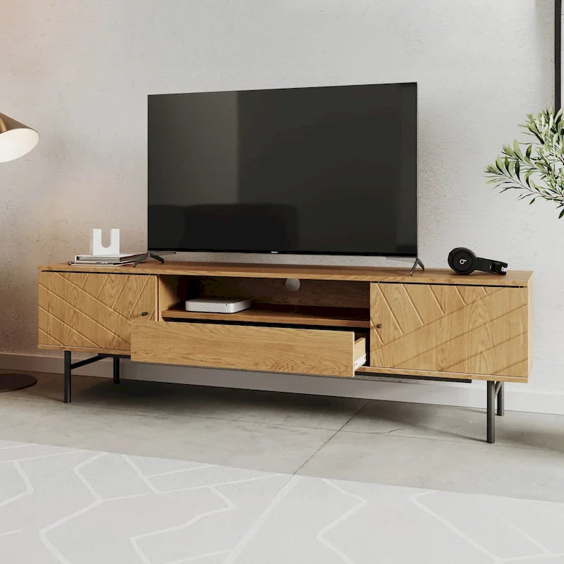 Meuble TV de 179 cm avec Console Média Effet Chêne