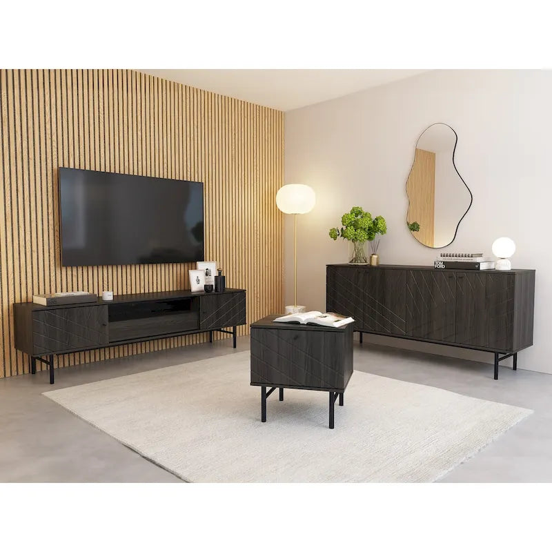 Meuble TV de 179 cm avec Console Média Effet Chêne