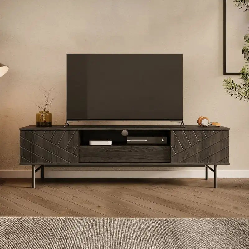 Meuble TV de 179 cm avec Console Média Effet Chêne
