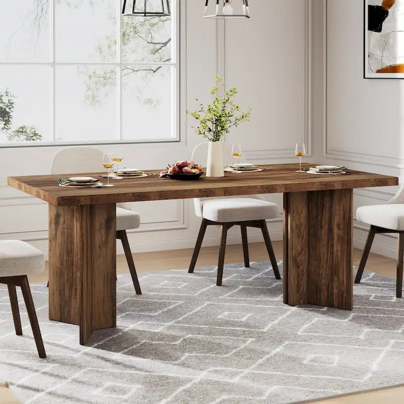 Table à manger rectangulaire en bois style ferme pour cuisine ou salle à manger