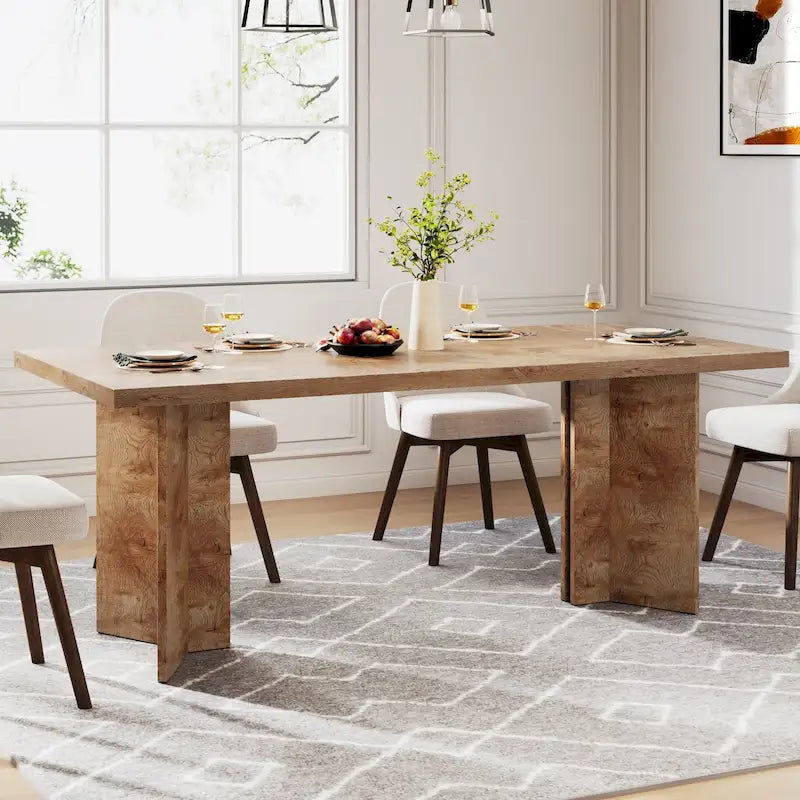Table à manger rectangulaire en bois style ferme pour cuisine ou salle à manger