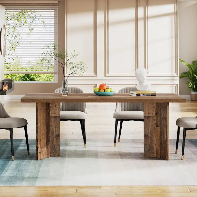 Table à manger rectangulaire en bois style ferme pour cuisine ou salle à manger