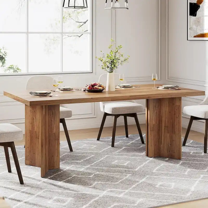 Table à manger rectangulaire en bois style ferme pour cuisine ou salle à manger