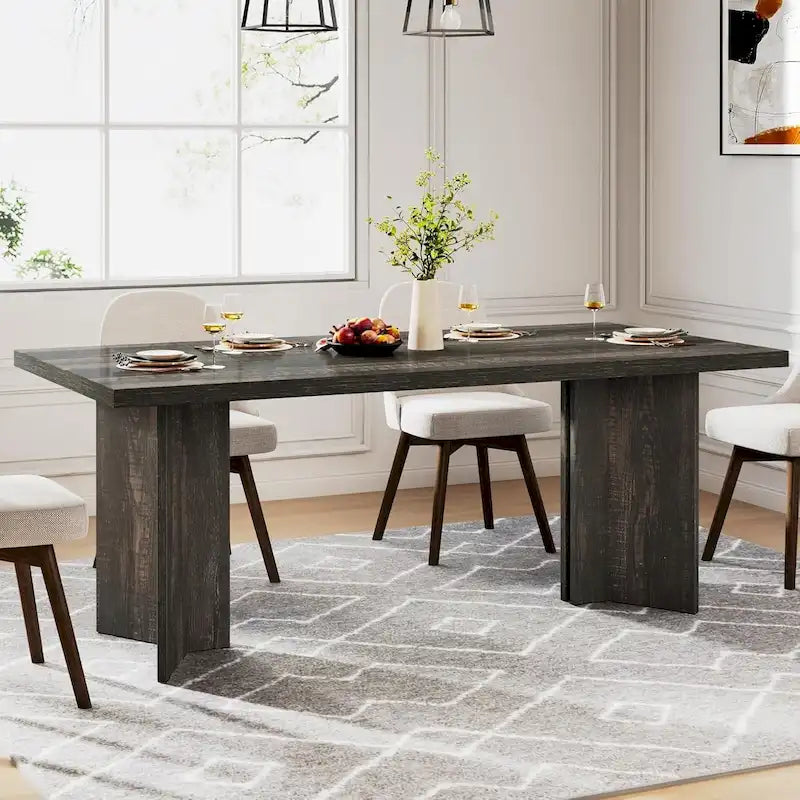 Table à manger rectangulaire en bois style ferme pour cuisine ou salle à manger