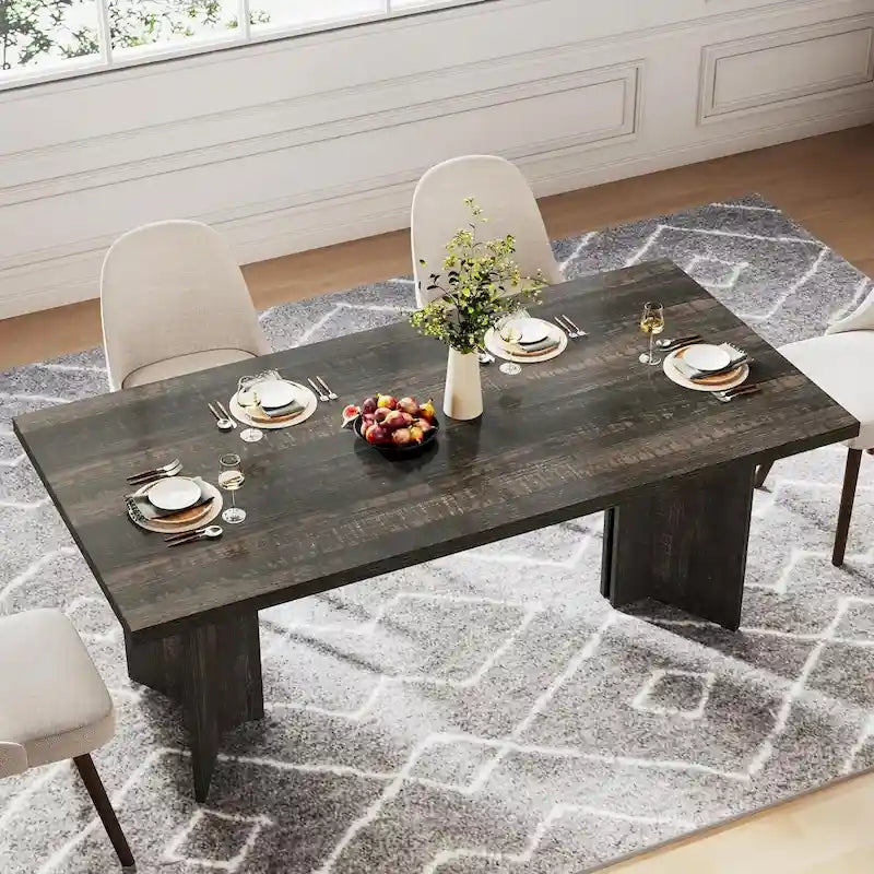 Table à manger rectangulaire en bois style ferme pour cuisine ou salle à manger