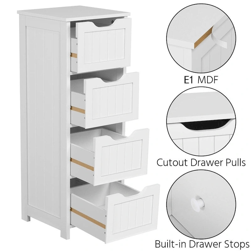 Meuble de Rangement Salle de Bain Meuble Colonne Étroit avec 4 Tiroirs