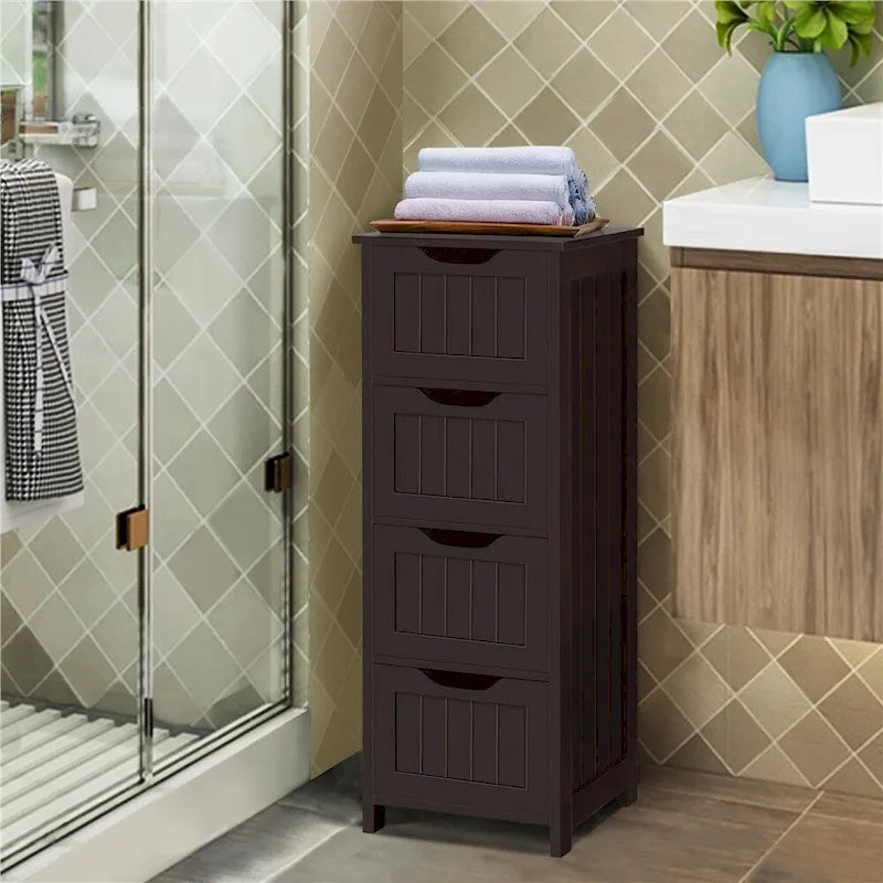 Meuble de Rangement Salle de Bain Meuble Colonne Étroit avec 4 Tiroirs