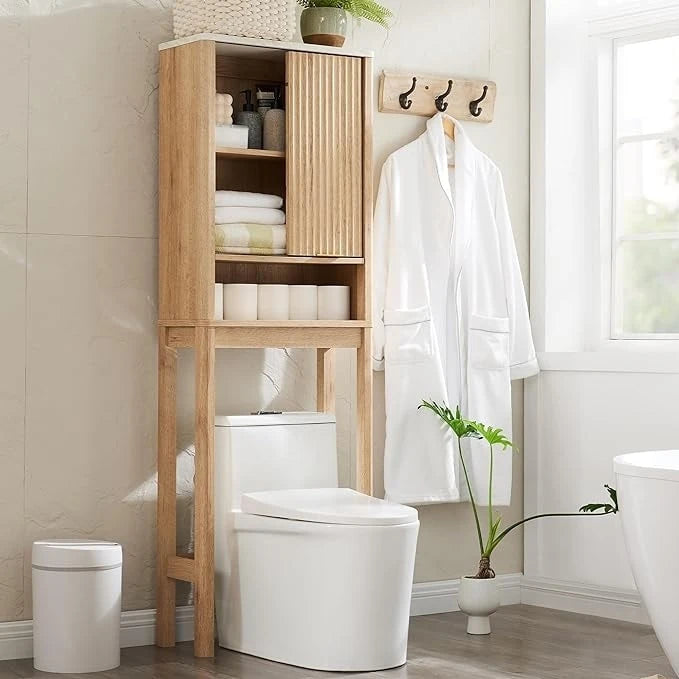 68 Armoire de rangement moderne haute pour toilettes, Meuble WC haut en bois gain de place