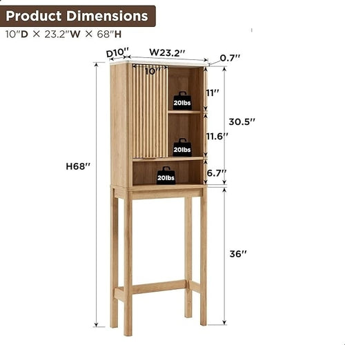 68 Armoire de rangement moderne haute pour toilettes, Meuble WC haut en bois gain de place