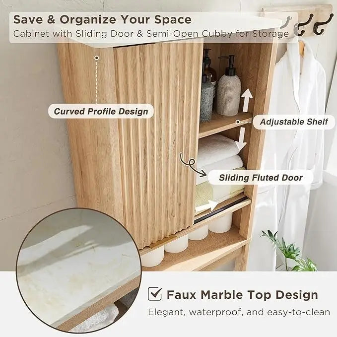 68 Armoire de rangement moderne haute pour toilettes, Meuble WC haut en bois gain de place