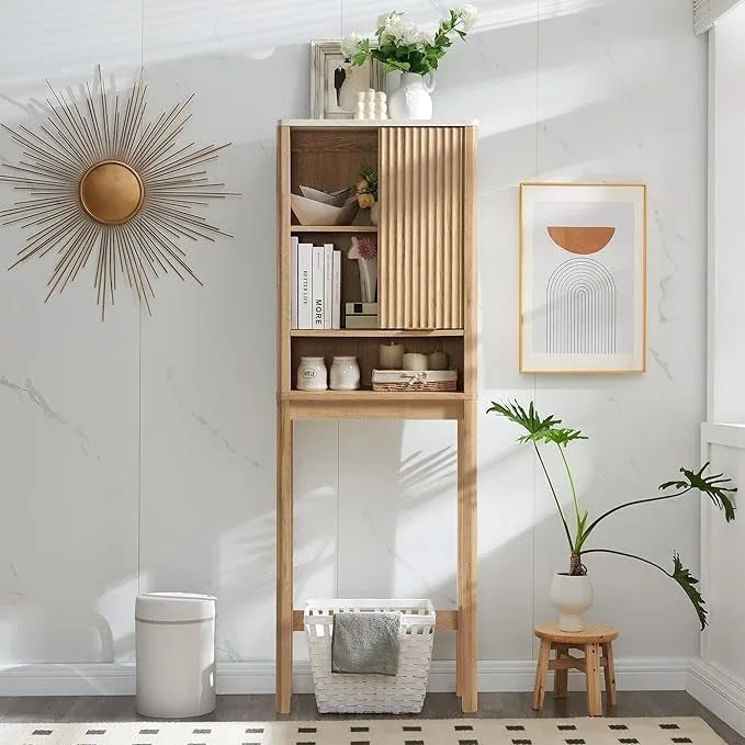 68 Armoire de rangement moderne haute pour toilettes, Meuble WC haut en bois gain de place