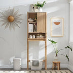 68 Armoire de rangement moderne haute pour toilettes, Meuble WC haut en bois gain de place