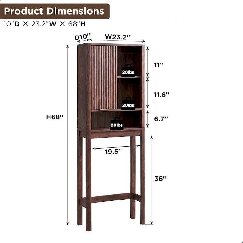68 Armoire de rangement moderne haute pour toilettes, Meuble WC haut en bois gain de place