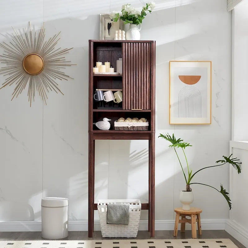68 Armoire de rangement moderne haute pour toilettes, Meuble WC haut en bois gain de place