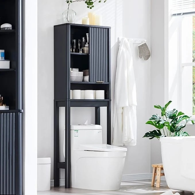 68 Armoire de rangement moderne haute pour toilettes, Meuble WC haut en bois gain de place