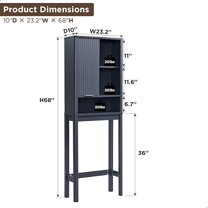 68 Armoire de rangement moderne haute pour toilettes, Meuble WC haut en bois gain de place