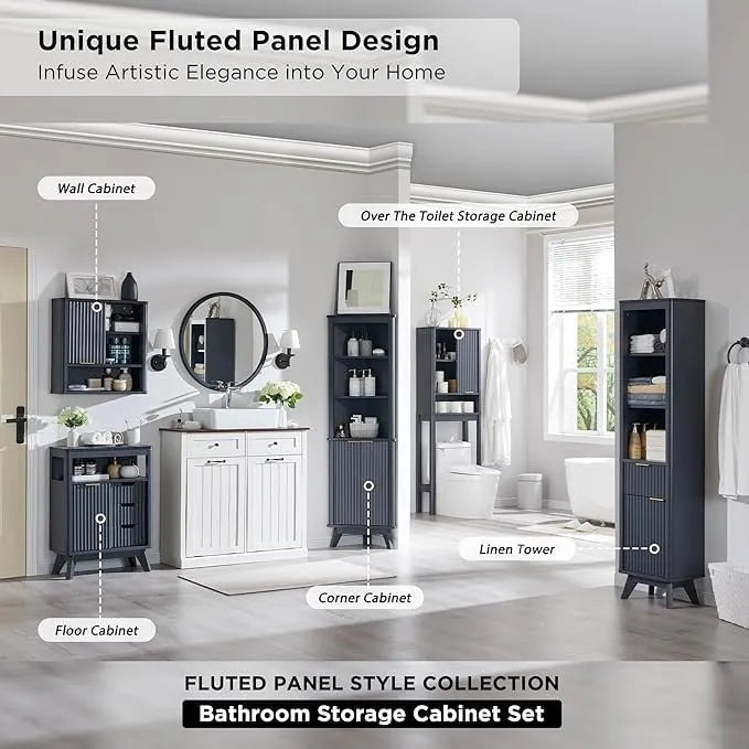 68 Armoire de rangement moderne haute pour toilettes, Meuble WC haut en bois gain de place