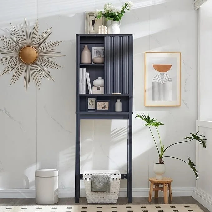 68 Armoire de rangement moderne haute pour toilettes, Meuble WC haut en bois gain de place
