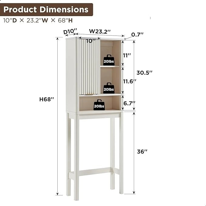 68 Armoire de rangement moderne haute pour toilettes, Meuble WC haut en bois gain de place