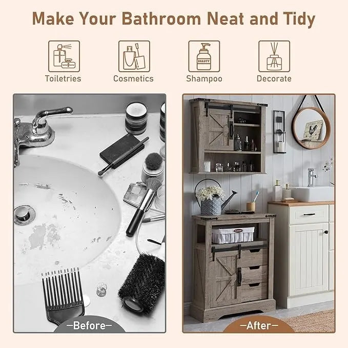 Meuble bas de salle de bain de style rustique, petit meuble de rangement pour salle de bain