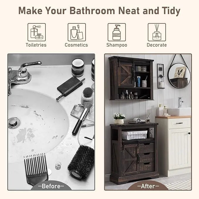 Meuble bas de salle de bain de style rustique, petit meuble de rangement pour salle de bain
