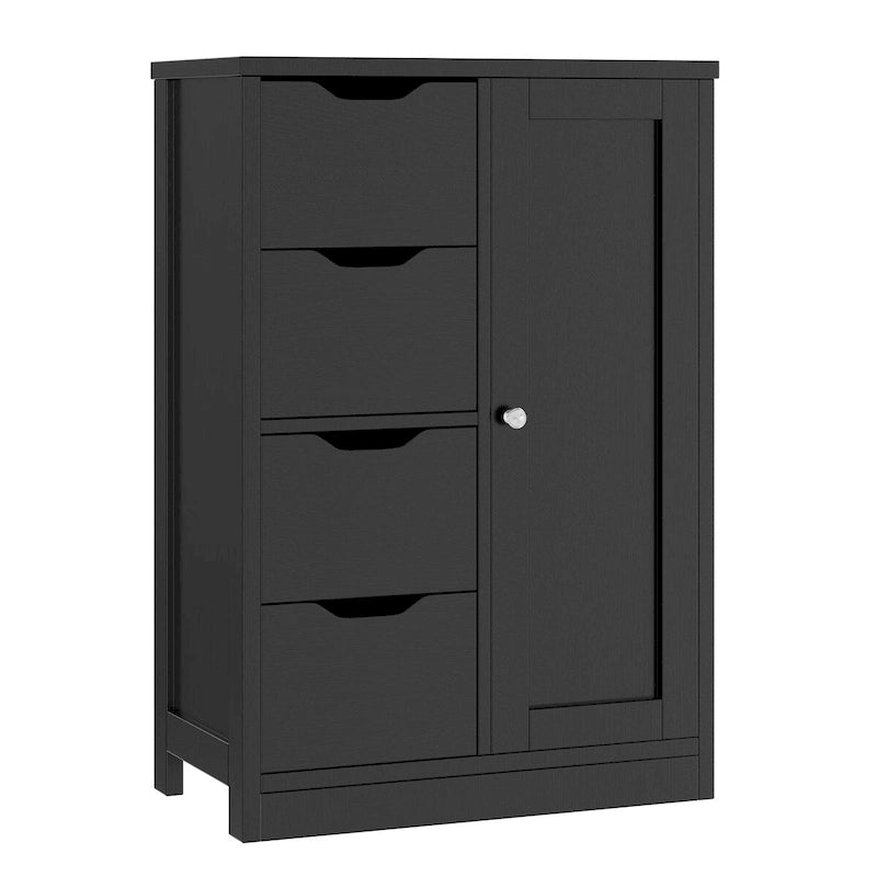 Meuble de rangement de salle de bain sur pied, Meuble de rangement de cuisine avec 4 tiroirs et 1 porte