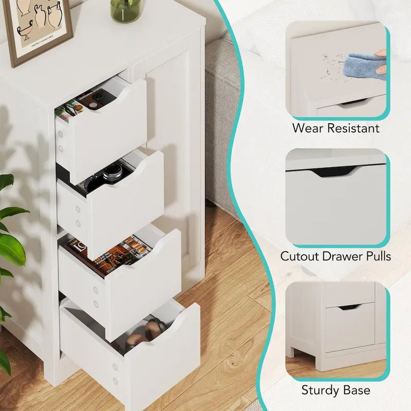 Meuble de rangement de salle de bain sur pied, Meuble de rangement de cuisine avec 4 tiroirs et 1 porte