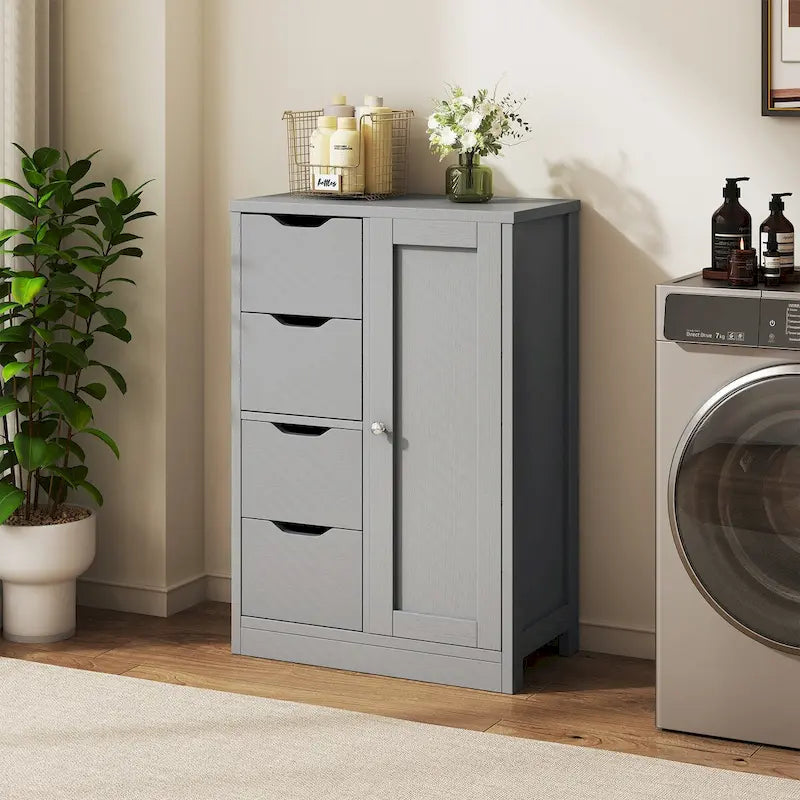Meuble de rangement de salle de bain sur pied, Meuble de rangement de cuisine avec 4 tiroirs et 1 porte