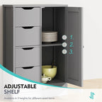 Meuble de rangement de salle de bain sur pied, Meuble de rangement de cuisine avec 4 tiroirs et 1 porte